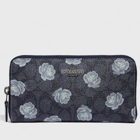 Coach Navy Floral Wallet - Picture 1 of 14